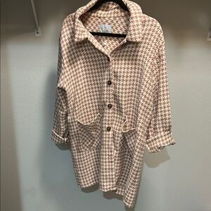 Hayden Houndstooth Blazer in Cream and Brown oversized